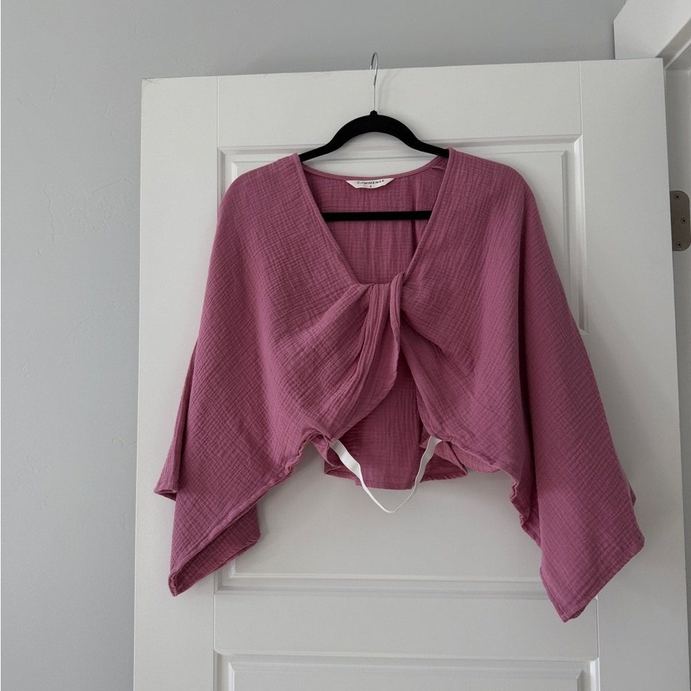Tie front long sleeve cropped blouse